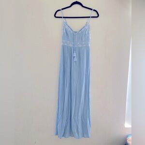 Japna - Light Blue Maxi Dress w/ Spaghetti Straps & Pintuck Details